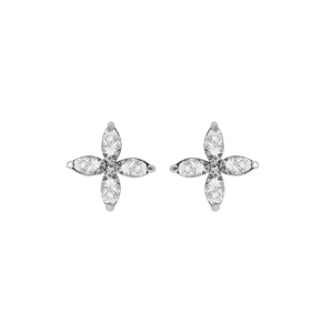 Boucles d\'oreille tige en argent rhodi forme fleur avec oxydes blancs serti - Vue 1