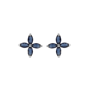 Boucles d\'oreille tige en argent rhodi forme fleur verre bleu fonc - Vue 1