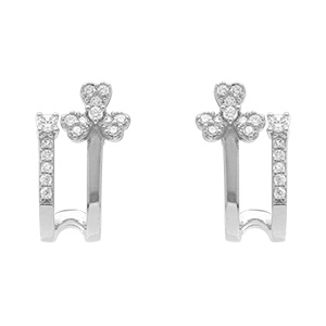 Boucles d'oreille tige en argent rhodi forme gomtrique avec fleur d'oxydes blancs sertis