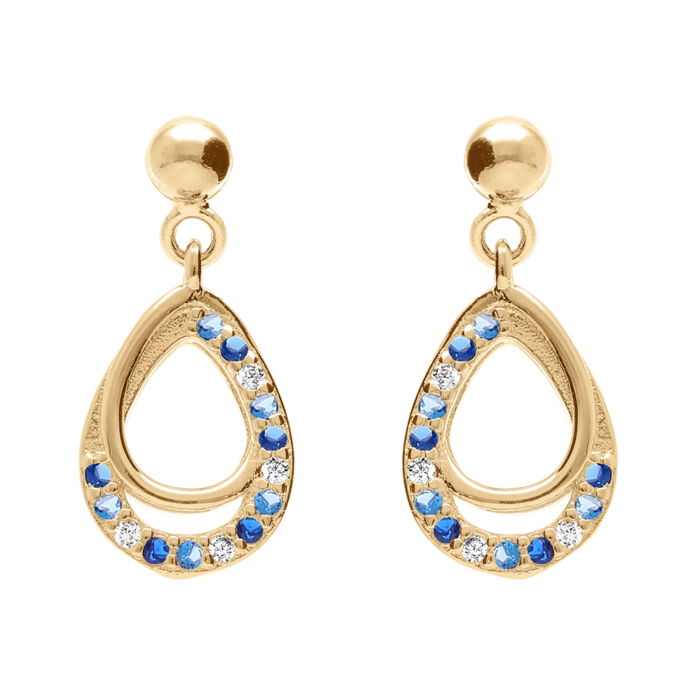 Boucles d\'oreille tige en argent rhodi� forme goutte avec oxydes bleus et blancs sertis - Vue 1