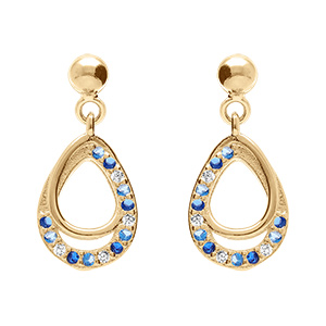 Boucles d'oreille tige en argent rhodi forme goutte avec oxydes bleus et blancs sertis