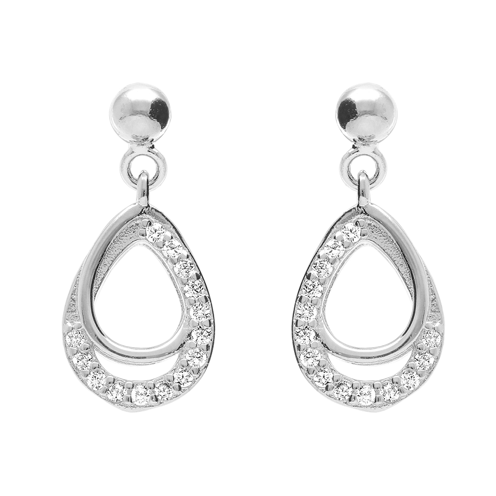 Boucles d\'oreille tige en argent rhodi� forme goutte par�e d\'oxydes blancs sertis - Vue 1