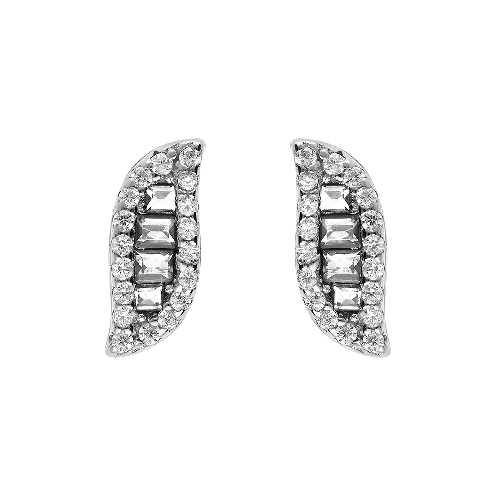 Boucles d\'oreille tige en argent rhodi� forme navette oxydes blancs sertis - Vue 1