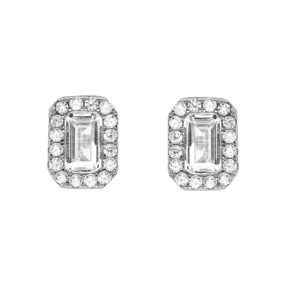 Boucles d\'oreille tige en argent rhodi� forme rectangulaire oxydes blancs - Vue 1
