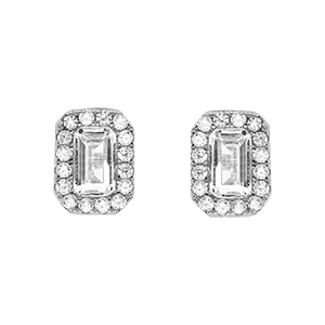 Boucles d\'oreille tige en argent rhodié forme rectangulaire oxydes blancs - Vue 1