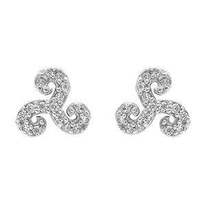 Boucles d\'oreille tige en argent rhodié forme Triskele 14mm ornées d\'oxydes blancs - Vue 1