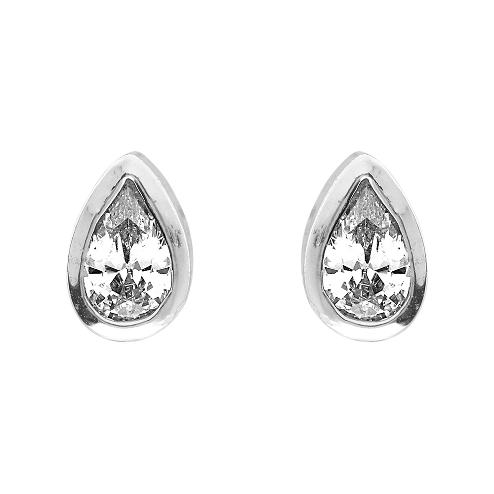 Boucles d\'oreille tige en argent rhodi� goutte aec oxyde blanc serti clos - Vue 1