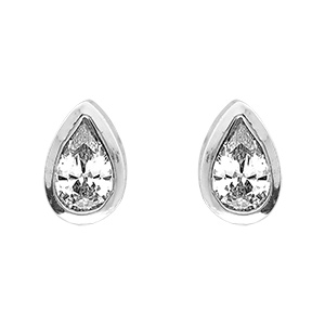 Boucles d'oreille tige en argent rhodi� goutte aec oxyde blanc serti clos
