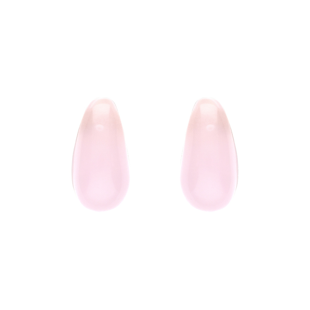 Boucles d\'oreille tige en argent rhodi� goutte en verre rose - Vue 1