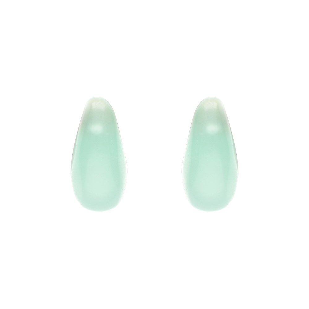 Boucles d\'oreille tige en argent rhodi� goutte en verre vert d\'eau - Vue 1