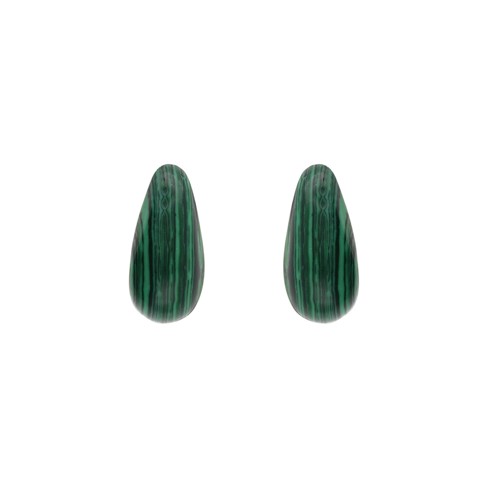 Boucles d\'oreille tige en argent rhodi� goutte en verre vert malachite imitation - Vue 1