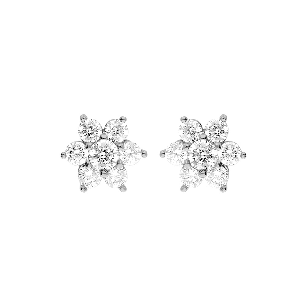 Boucles d\'oreille tige en argent rhodi marguerite oxydes blancs sertis - Vue 1
