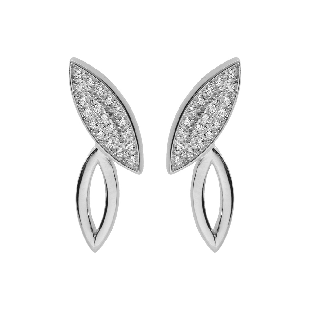 Boucles d\'oreille tige en argent rhodi� motif feuille \