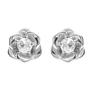 Boucles d'oreille tige en argent rhodi motif fleur de 8.2mm d'oxydes taills en rose blanc sertis