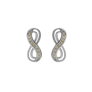 Boucles d\'oreille tige en argent rhodi, motif infini avec oxydes couleur miel sertis - Vue 1
