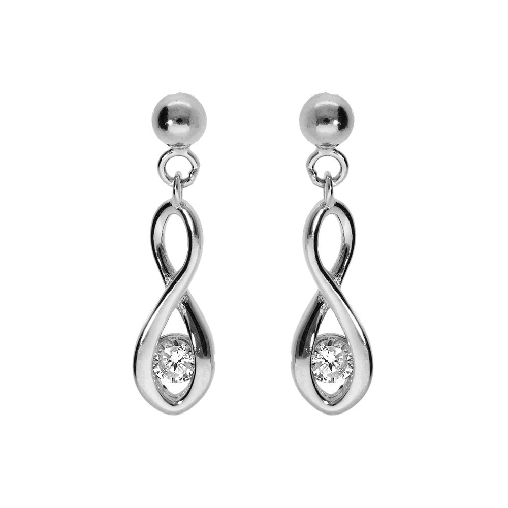 Boucles d\'oreille tige en argent rhodi, motif infini oxyde blanc 16+2cm - Vue 1