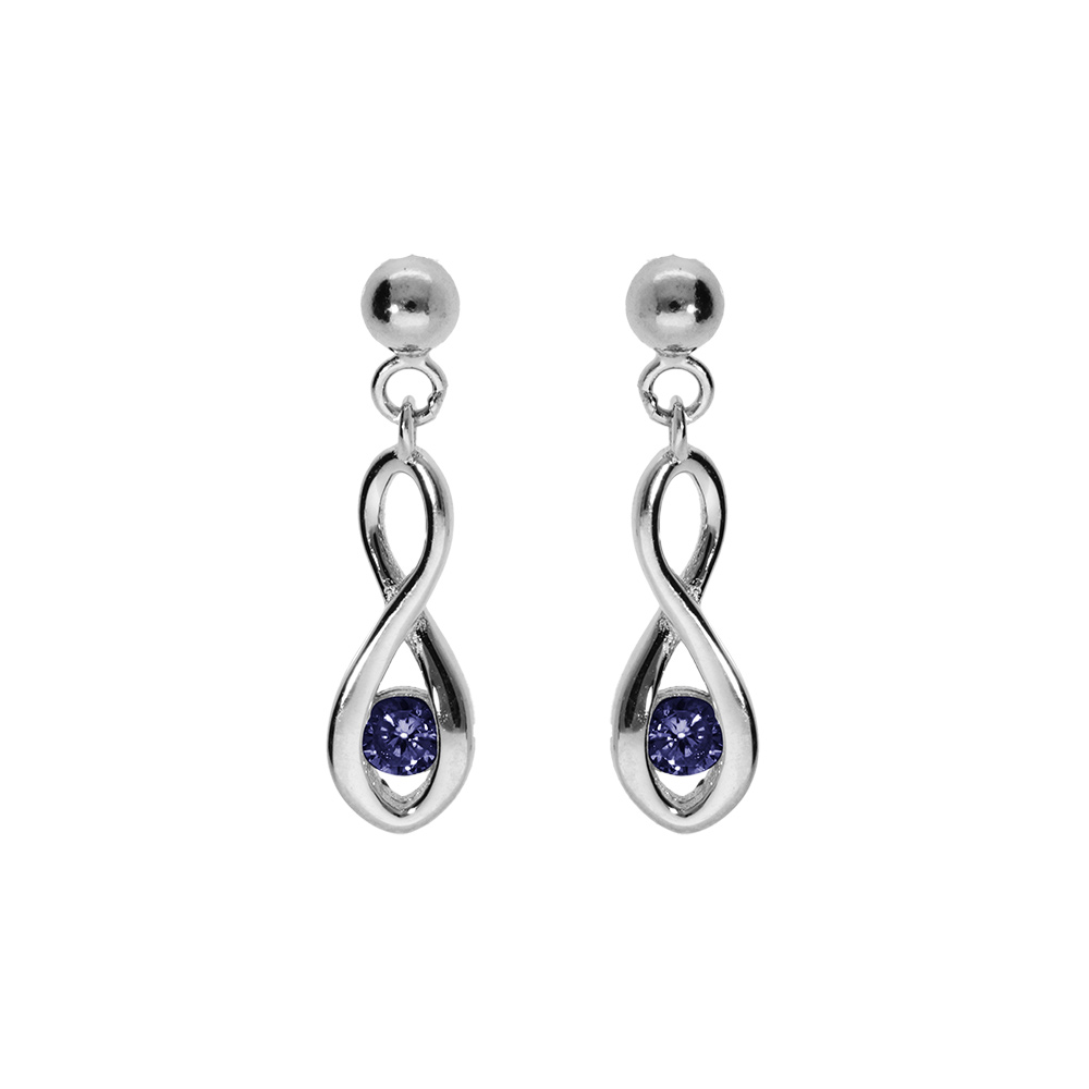 Boucles d\'oreille tige en argent rhodi�, motif infini oxyde bleu fonc� - Vue 1