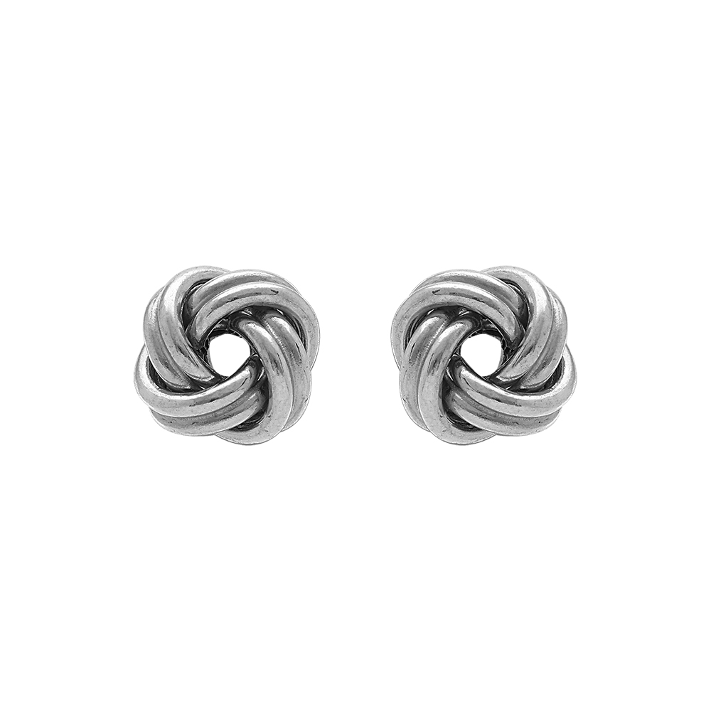 Boucles d\'oreille tige en argent rhodi motif noeud  d\'amour 7mm - Vue 1