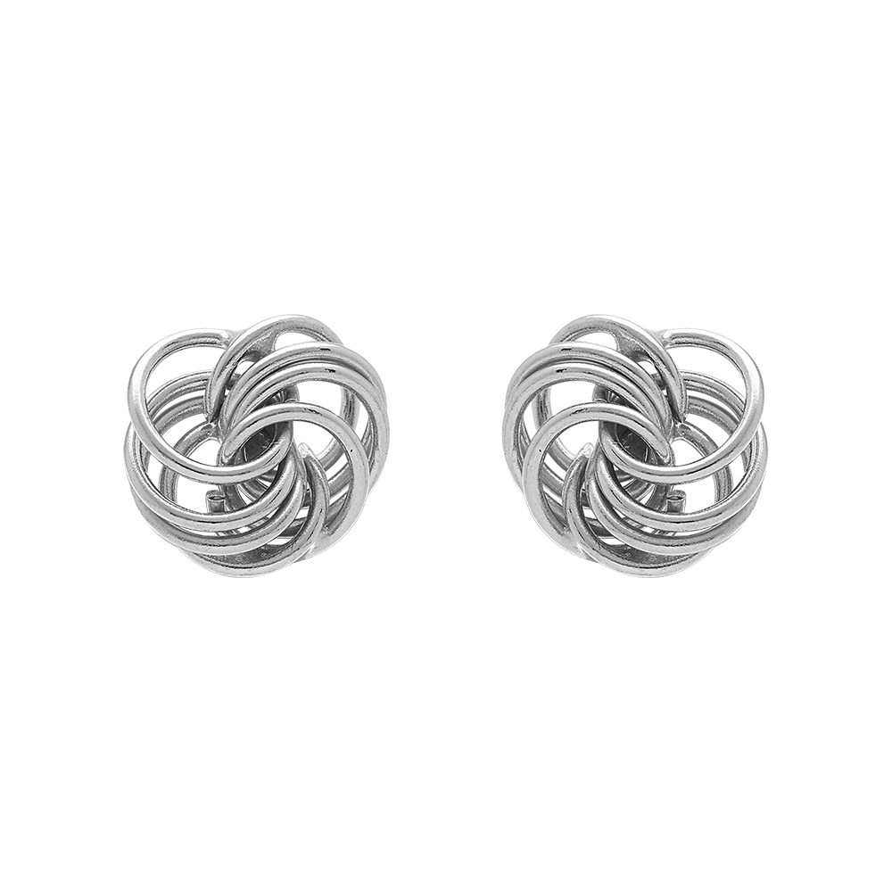 Boucles d\'oreille tige en argent rhodi� multi rangs entremel�s 10mm - Vue 1