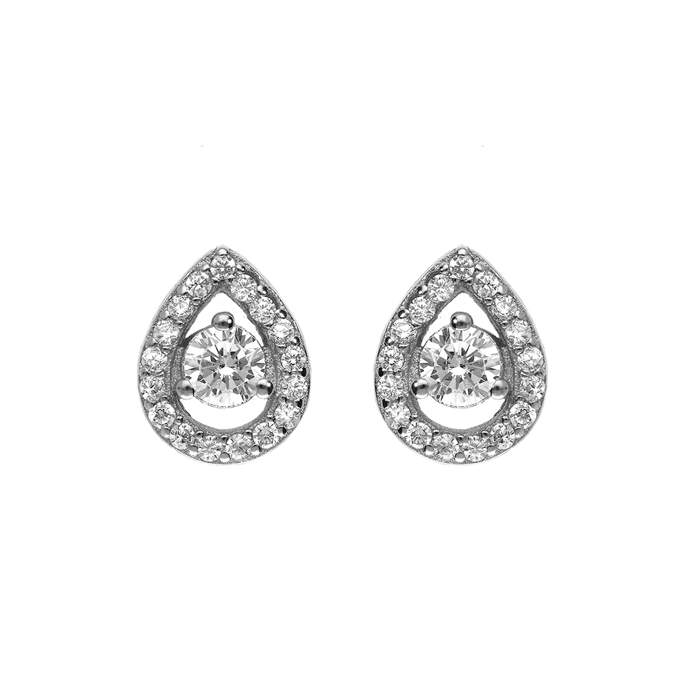 Boucles d\'oreille tige en argent rhodi� oxyde blanc et contour oxydes blancs - Vue 1