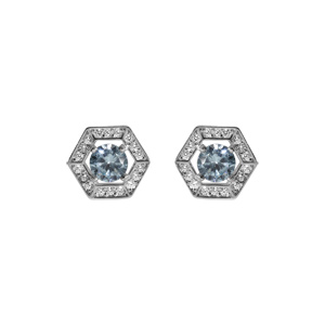 Boucles d\'oreille tige en argent rhodi oxyde bleu ciel et contour oxydes blancs - Vue 1