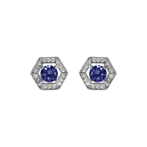 Boucles d\'oreille tige en argent rhodi oxyde bleu et contour oxydes blancs - Vue 1