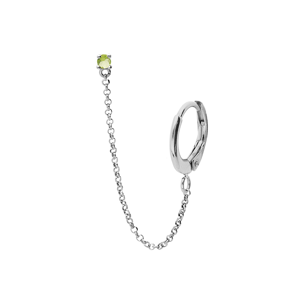 Boucles d\'oreille tige, en argent rhodi oxyde vert serti chanette et crole sur lobe (2 trous) - Vue 1