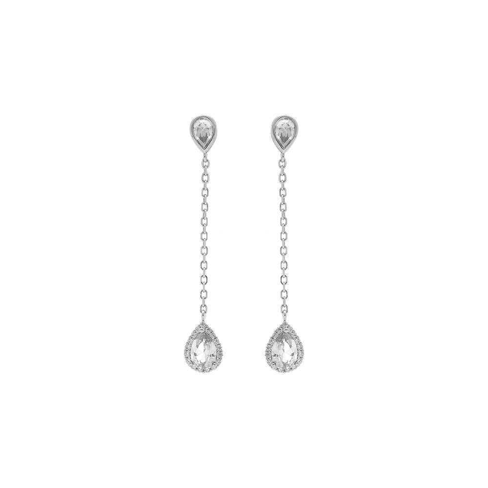 Boucles d\'oreille tige en argent rhodi� pendant et goutte d\'oxyde blanc entour� d\'oxydes blancs - Vue 1