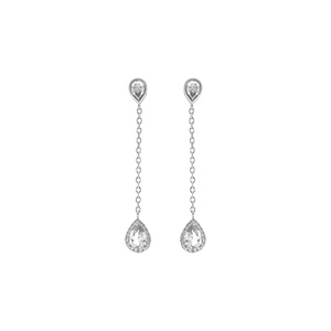 Boucles d\'oreille tige en argent rhodié pendant et goutte d\'oxyde blanc entouré d\'oxydes blancs - Vue 1