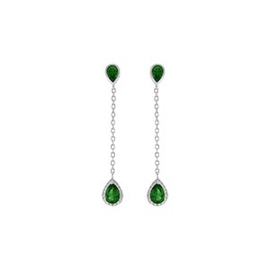 Boucles d\'oreille tige en argent rhodié pendant goutte d\'oxyde vert centouré d\'oxydes blancs - Vue 1