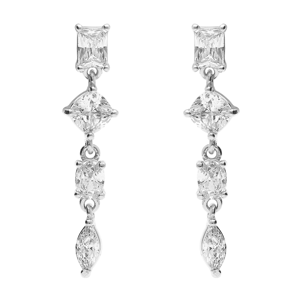 Boucles d\'oreille tige en argent rhodi� pendante avec oxydes blancs sertis - Vue 1