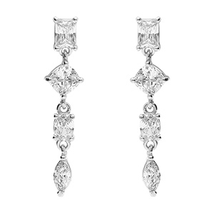 Boucles d'oreille tige en argent rhodi� pendante avec oxydes blancs sertis