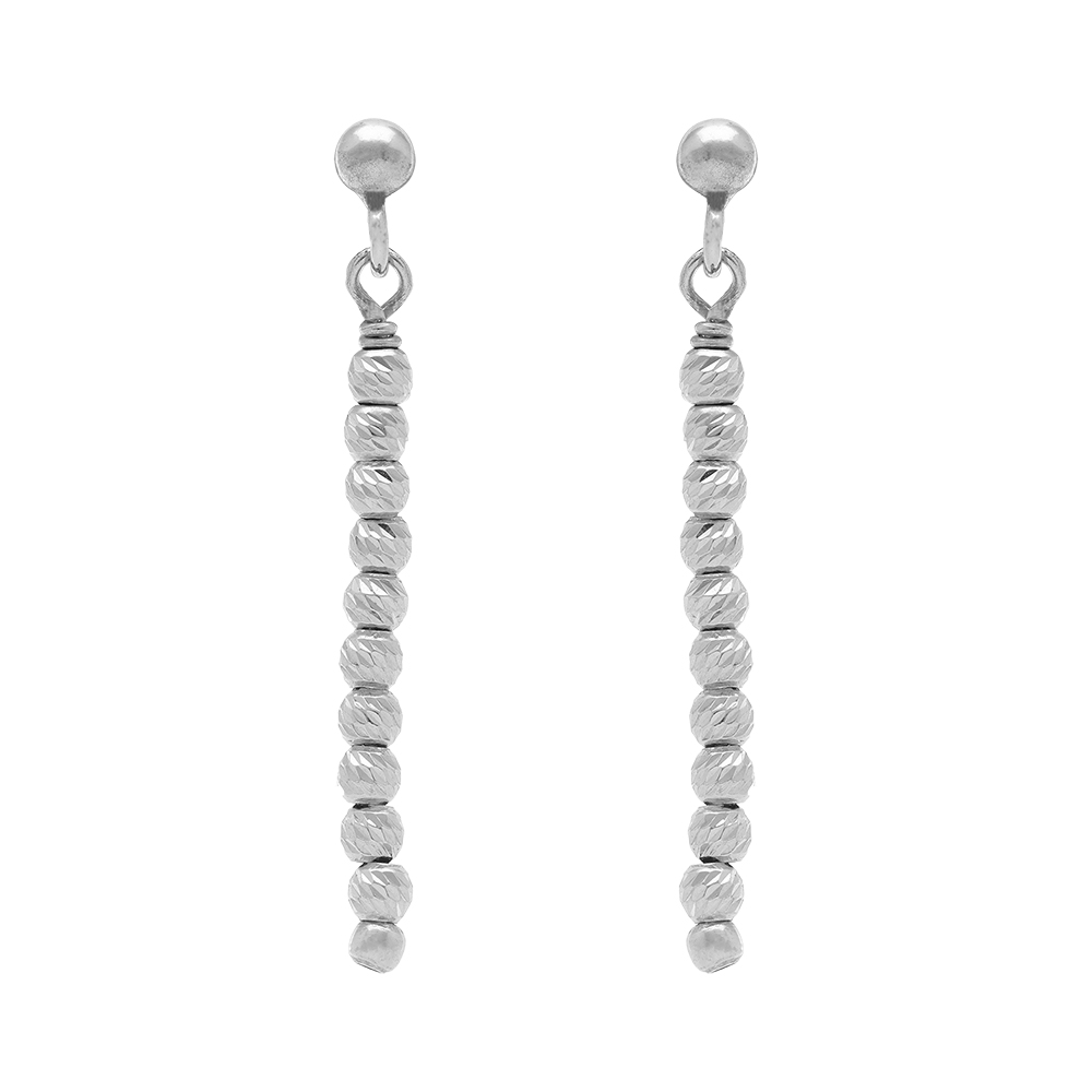 Boucles d\'oreille tige en argent rhodi pendantes avec boules diamantes - Vue 1