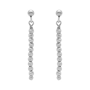 Boucles d'oreille tige en argent rhodi pendantes avec boules diamantes