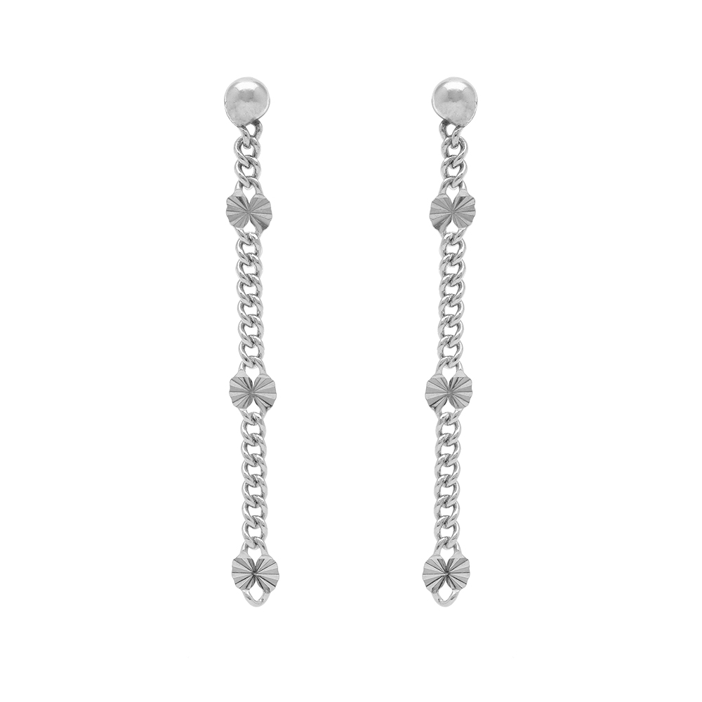 Boucles d\'oreille tige en argent rhodi� pendantes avec pastilles diamant�es �toile - Vue 1