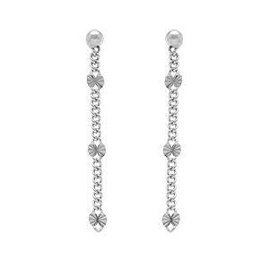Boucles d\'oreille tige en argent rhodi pendantes avec pastilles diamantes toile - Vue 1