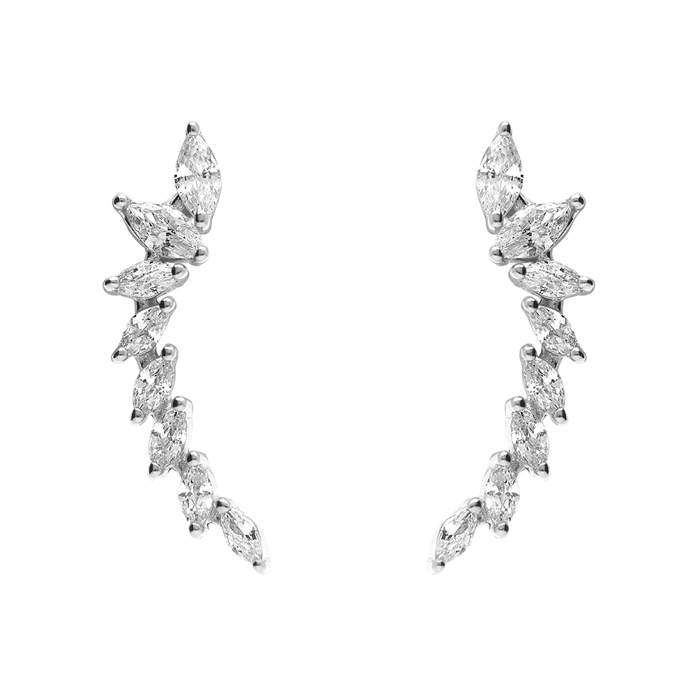 Boucles d\'oreille tige en argent rhodi� pendantes l�g�rement incurv�es par�es d\'oxydes blancs sertis - Vue 1