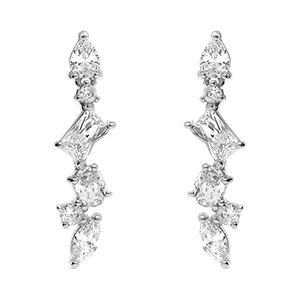 Boucles d'oreille tige en argent rhodi pendantes quatre oxydes blancs sertis