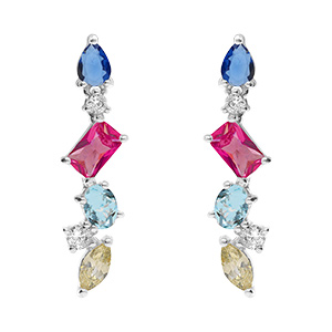 Boucles d'oreille tige en argent rhodi pendantes quatre oxydes multi couleurs