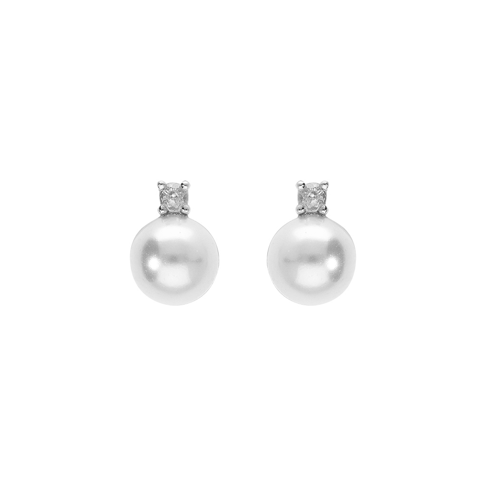 Boucles d\'oreille tige en argent rhodi� perle blanche imitation 6mm et oxyde blanc - Vue 1