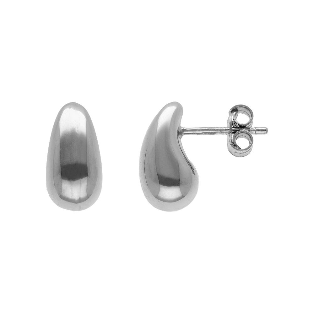 Boucles d\'oreille tige en argent rhodi petite goutte incurve 13mm - Vue 1