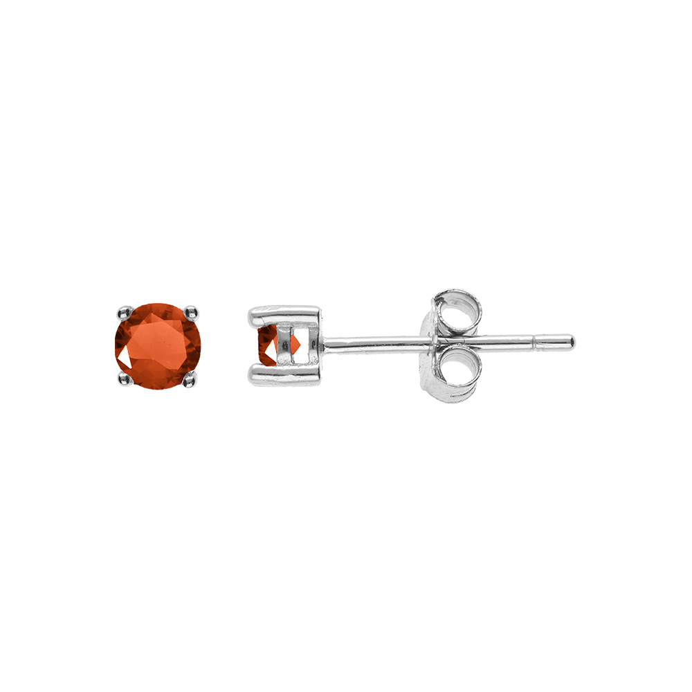 Boucles d\'oreille tige, en argent rhodi� ronde 3mm oxyde grenat serti 4 griffes - Vue 1