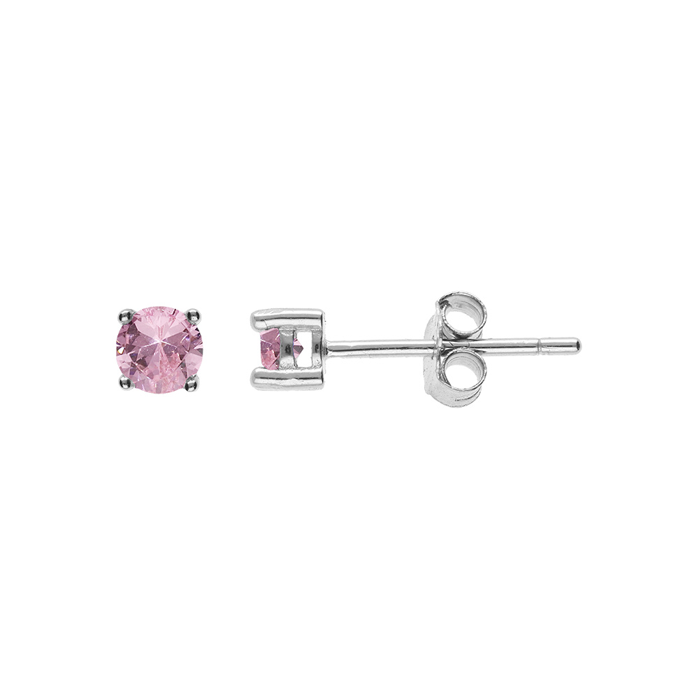 Boucles d\'oreille tige, en argent rhodi� ronde 3mm oxyde rose pale serti 4 griffes - Vue 1