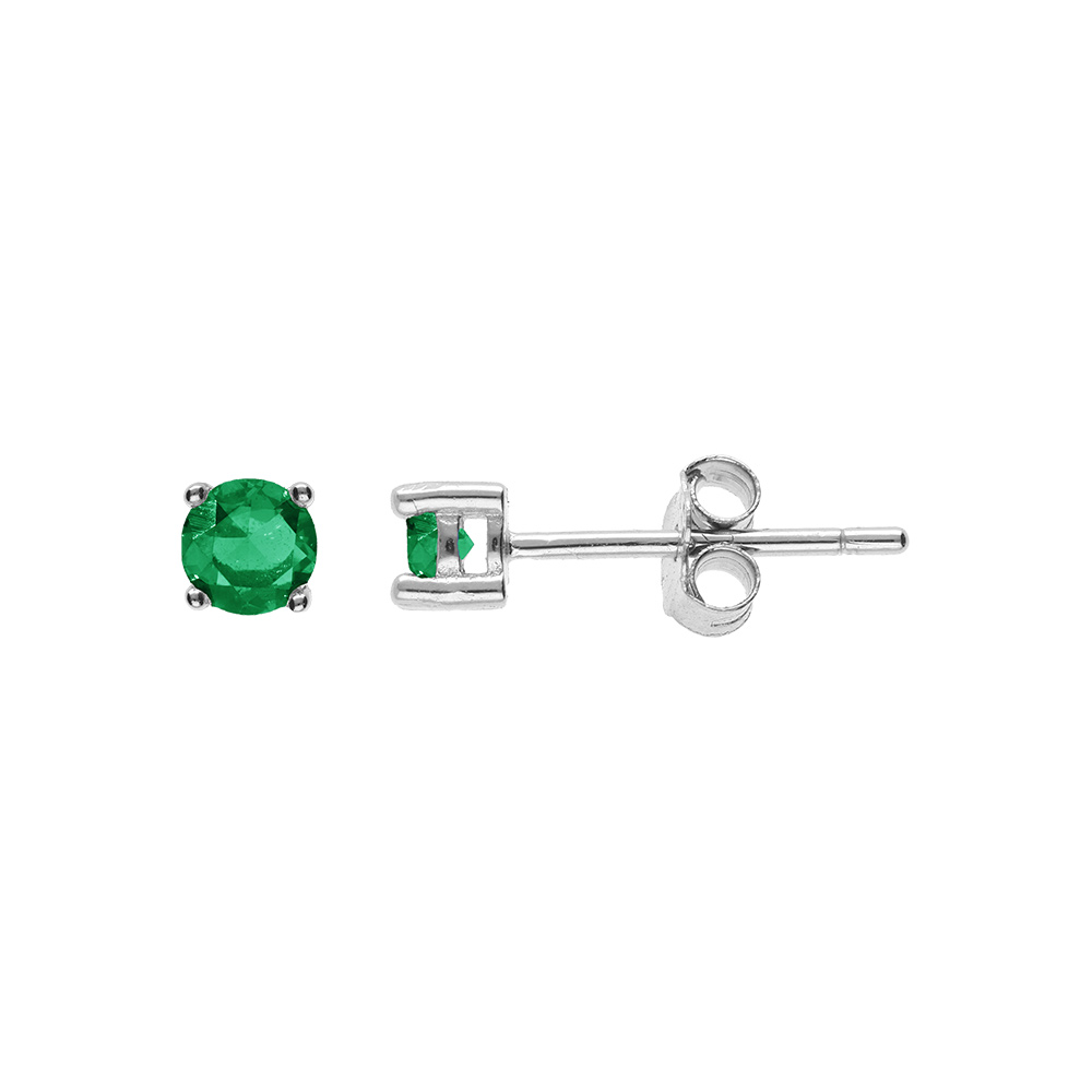 Boucles d\'oreille tige, en argent rhodi� ronde 3mm oxyde vert fonc� serti 4 griffes - Vue 1