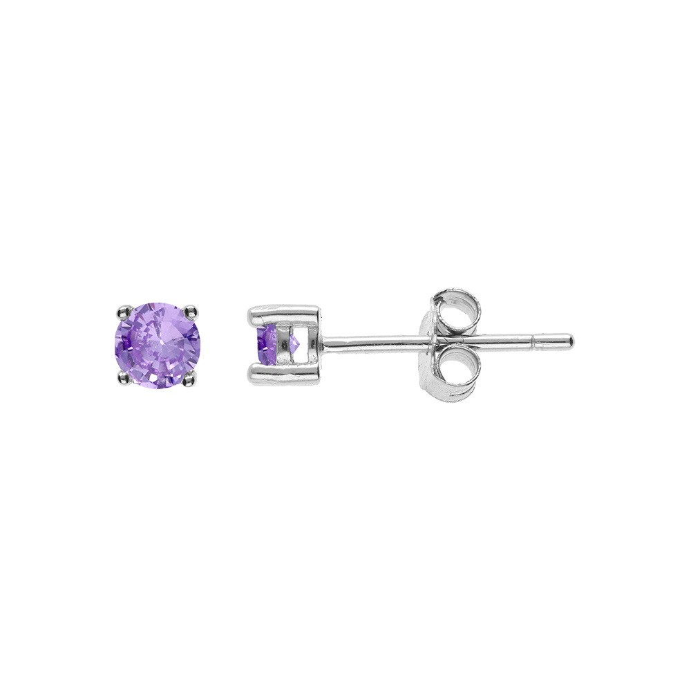 Boucles d\'oreille tige, en argent rhodi� ronde 3mm oxyde violet serti 4 griffes - Vue 1
