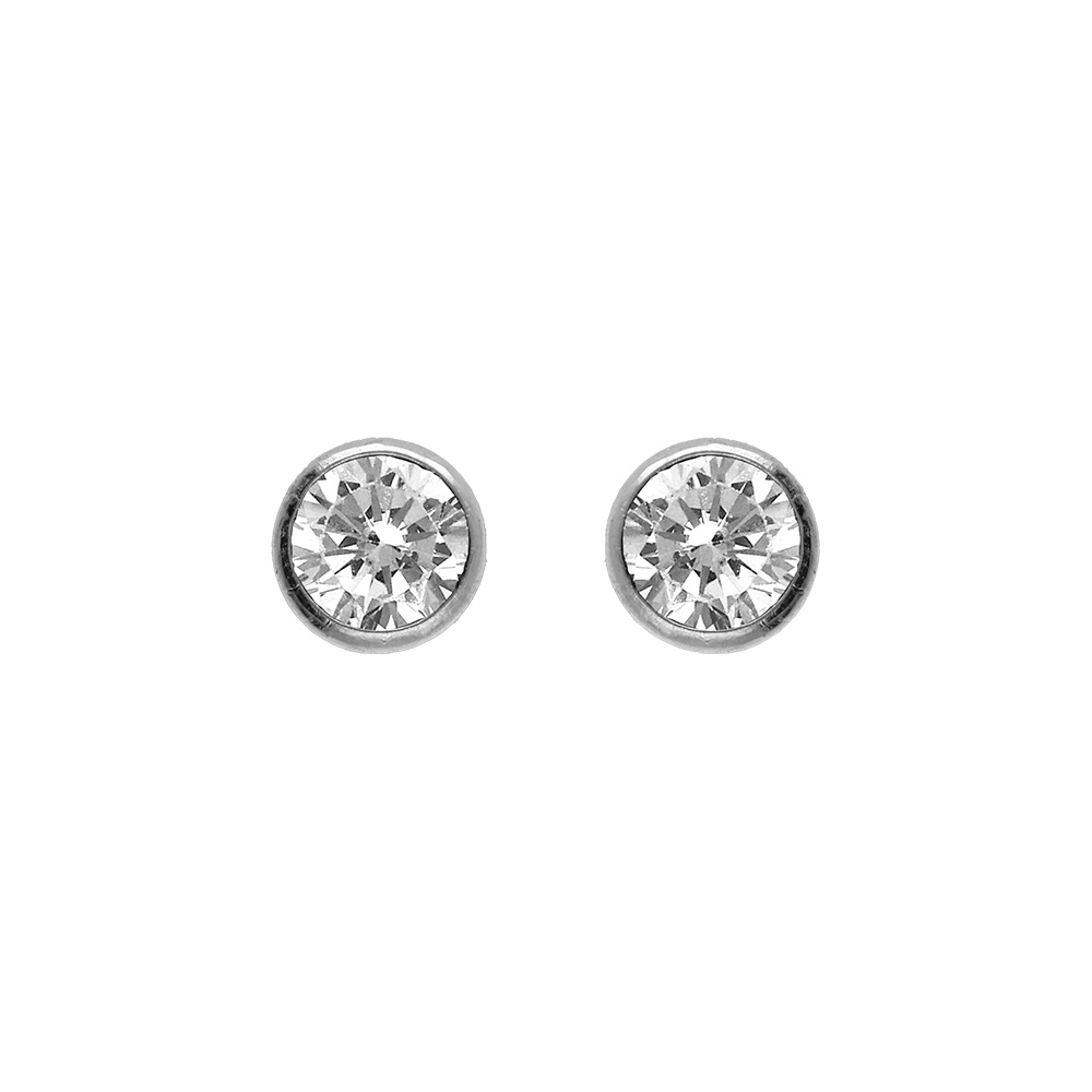 Boucles d\'oreille tige en argent rhodi� ronde 4mm serti clos oxyde blanc fonc� - Vue 1