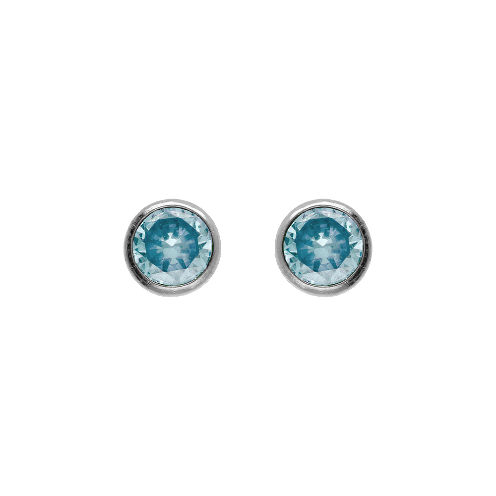 Boucles d\'oreille tige en argent rhodi� ronde 4mm serti clos oxyde bleu ciel - Vue 1