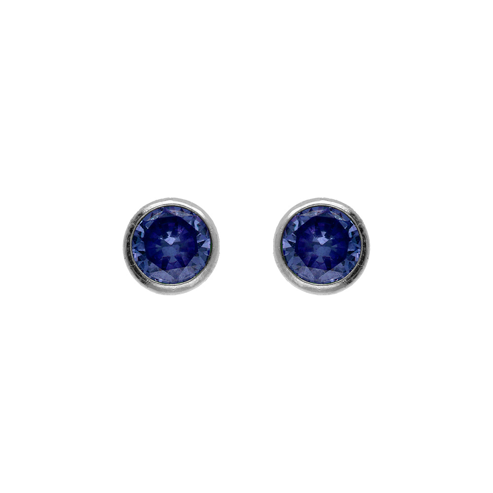 Boucles d\'oreille tige en argent rhodi ronde 4mm serti clos oxyde bleu fonc - Vue 1