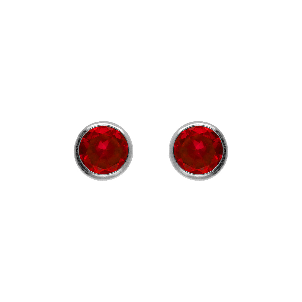 Boucles d\'oreille tige en argent rhodi� ronde 4mm serti clos oxyde rouge fonc� - Vue 1