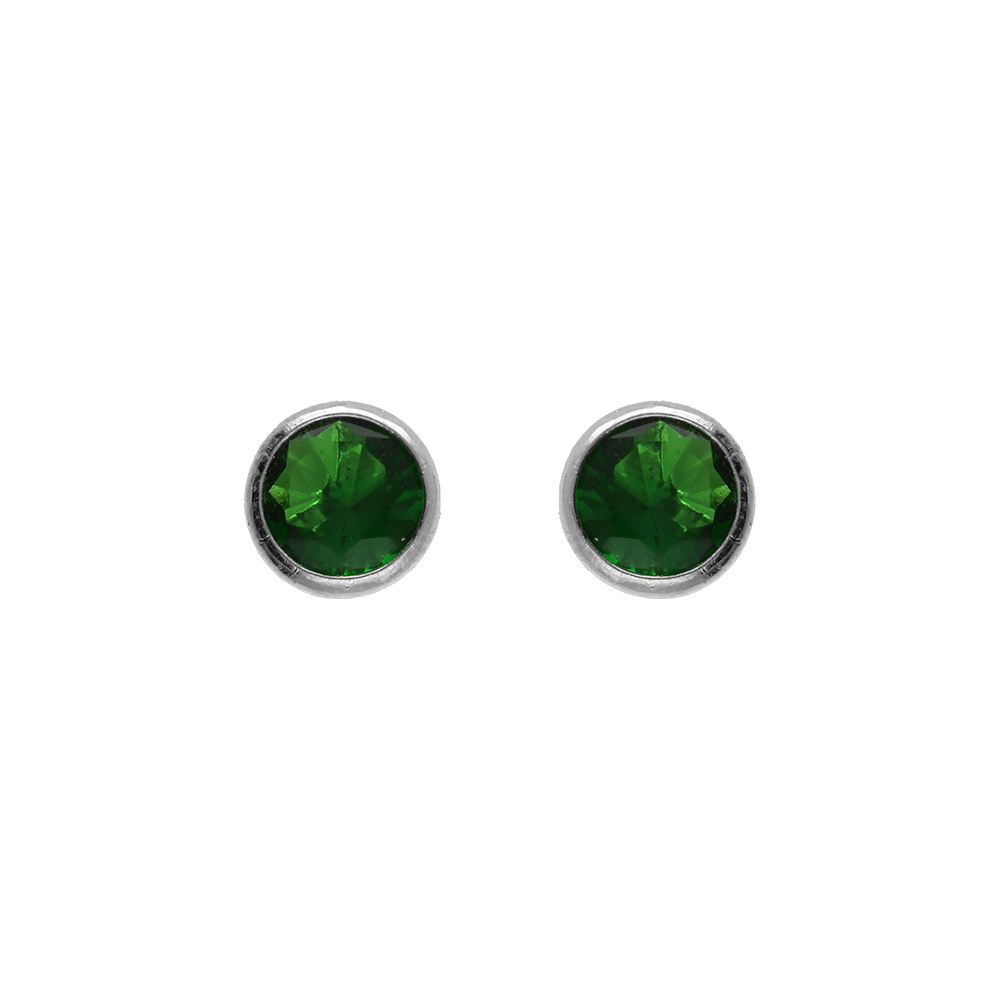 Boucles d\'oreille tige en argent rhodi� ronde 4mm serti clos oxyde vert fonc� - Vue 1